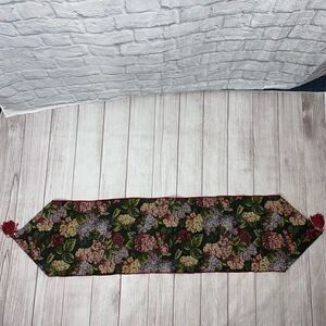 Floral print table runner with fringe ends approx 
52”x12.5”